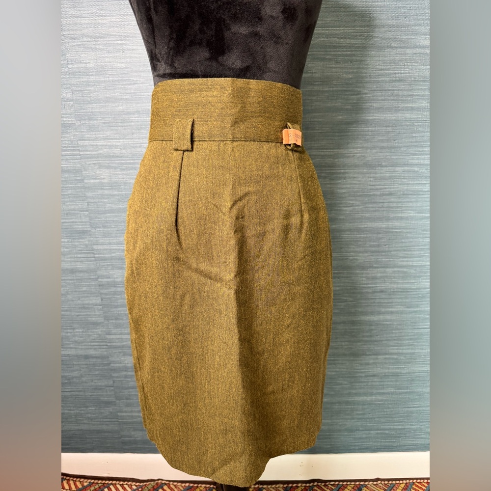 VINTAGE Rafferty Wool Blend Pull On Pencil Skirt Pockets Size 9 Olive